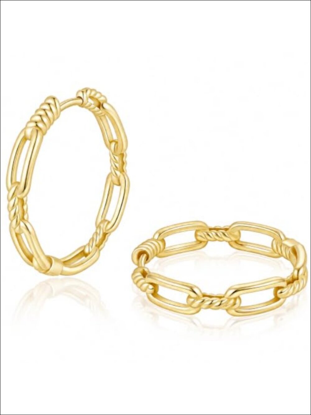14K Gold Plated Chain Link Hoop Earrings Twist Rope Hypoallergenic 25mm